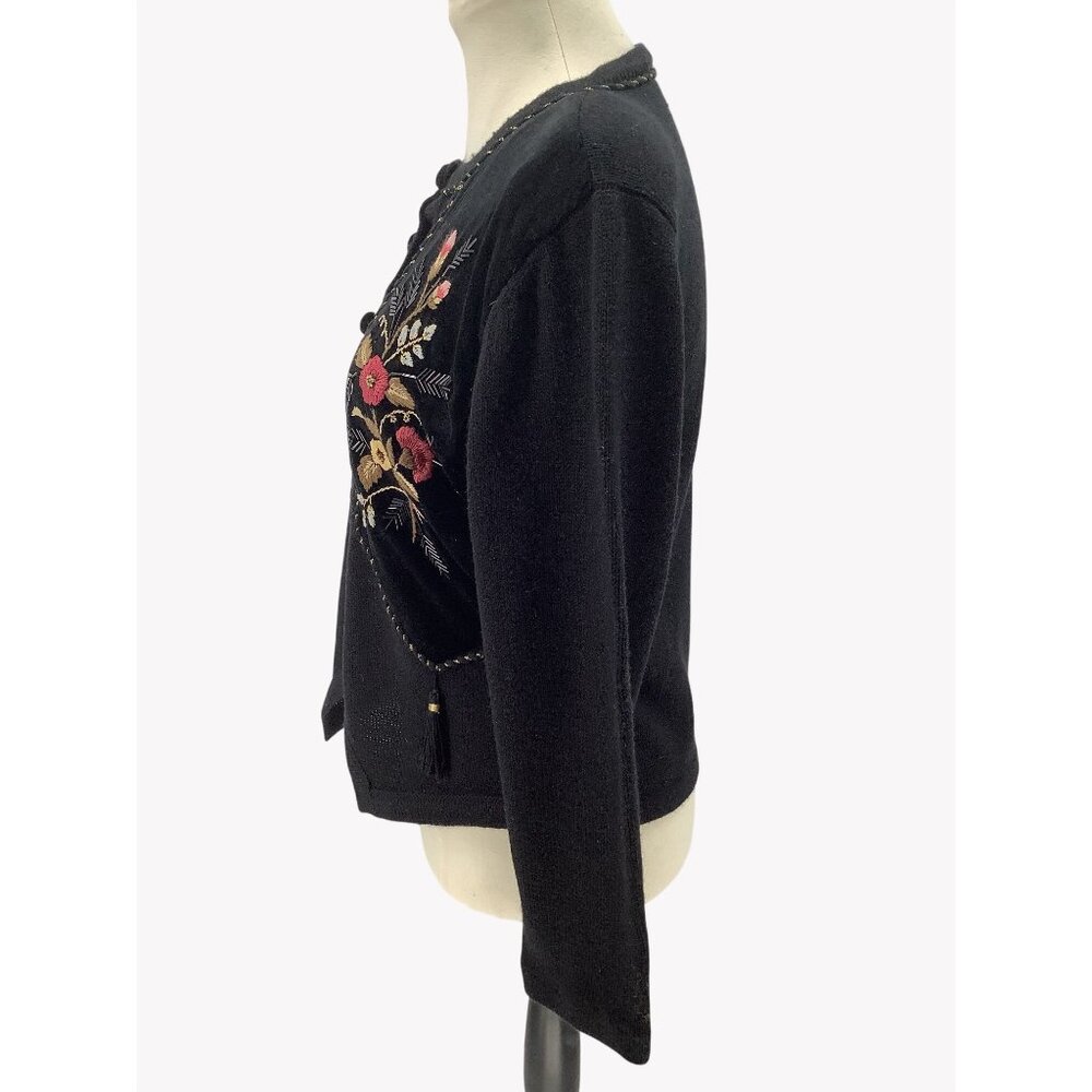 Vintage Susan Bristol Cardigan Size M Velvet Embroidery Beaded Tassel Floral - Picture 6 of 7